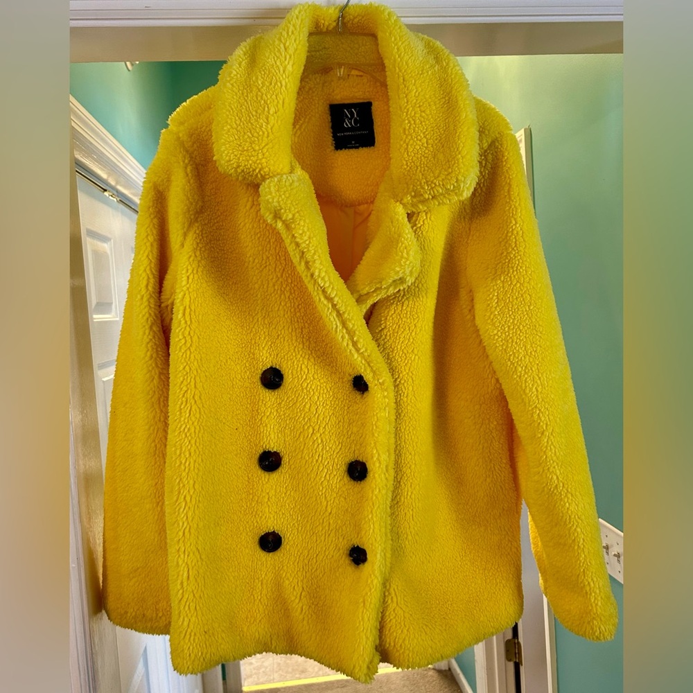 New York & Company Yellow Sherpa Pea Coat Size Medium